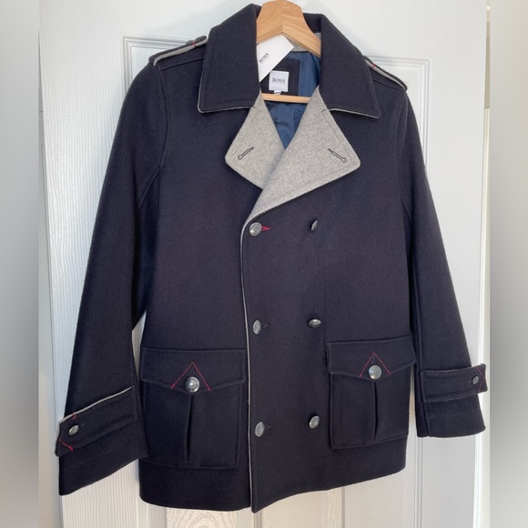 BOSS Hugo Boss Wool Coat Jacket, Blue & Grey, Boys Size 12-XS, NEW WITH TAG - Picture 3 of 12